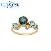 14KYG Bezel Ring w/ Blue Topazes & Diamonds - Sz. 7